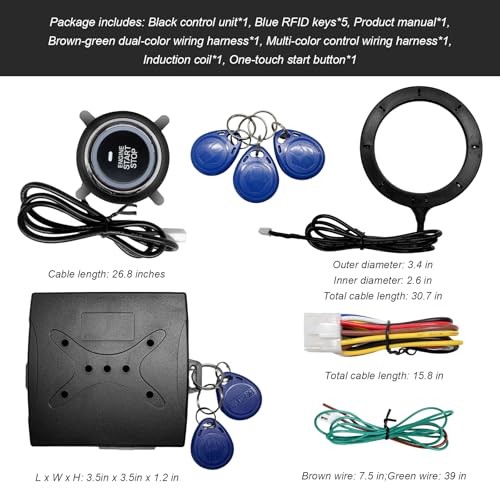 Car Push Engine Start Button Kit, Anti-Thief Auto Alarm System Smart RFID Push