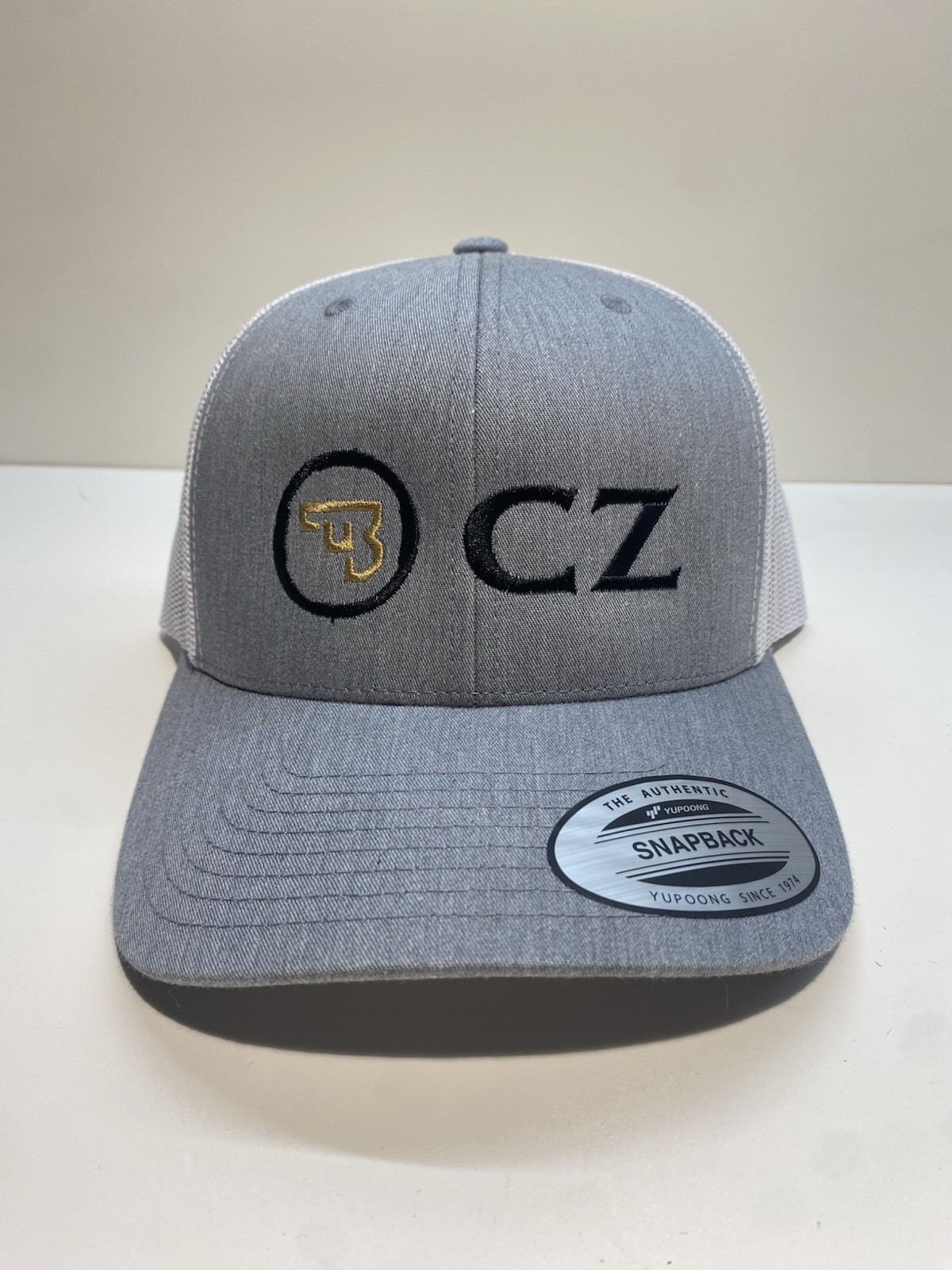 🔥 CZ Firearms Logo Embroidered Hat, 2A, Snapback Gray/white Mesh, Embroidered.