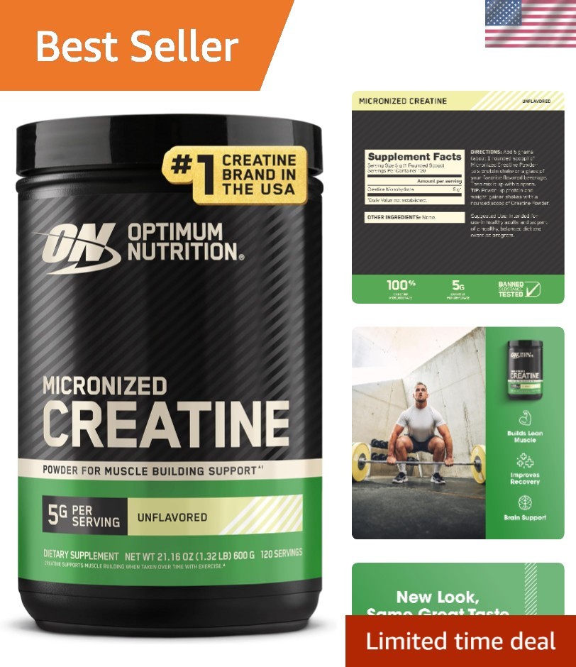 5g Micronized Creatine Monohydrate Powder - 120 Unflavored servings for Strength