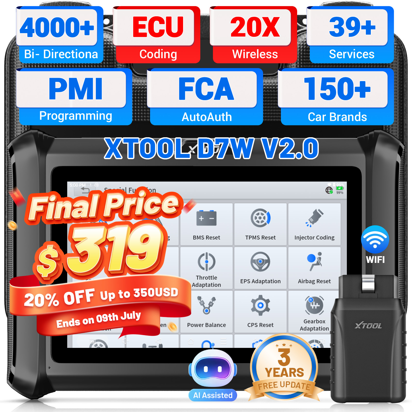 2026 XTOOL D7W V2.0 Wireless OBD2 Scanner Full System Diagnostic Tool ECU Coding