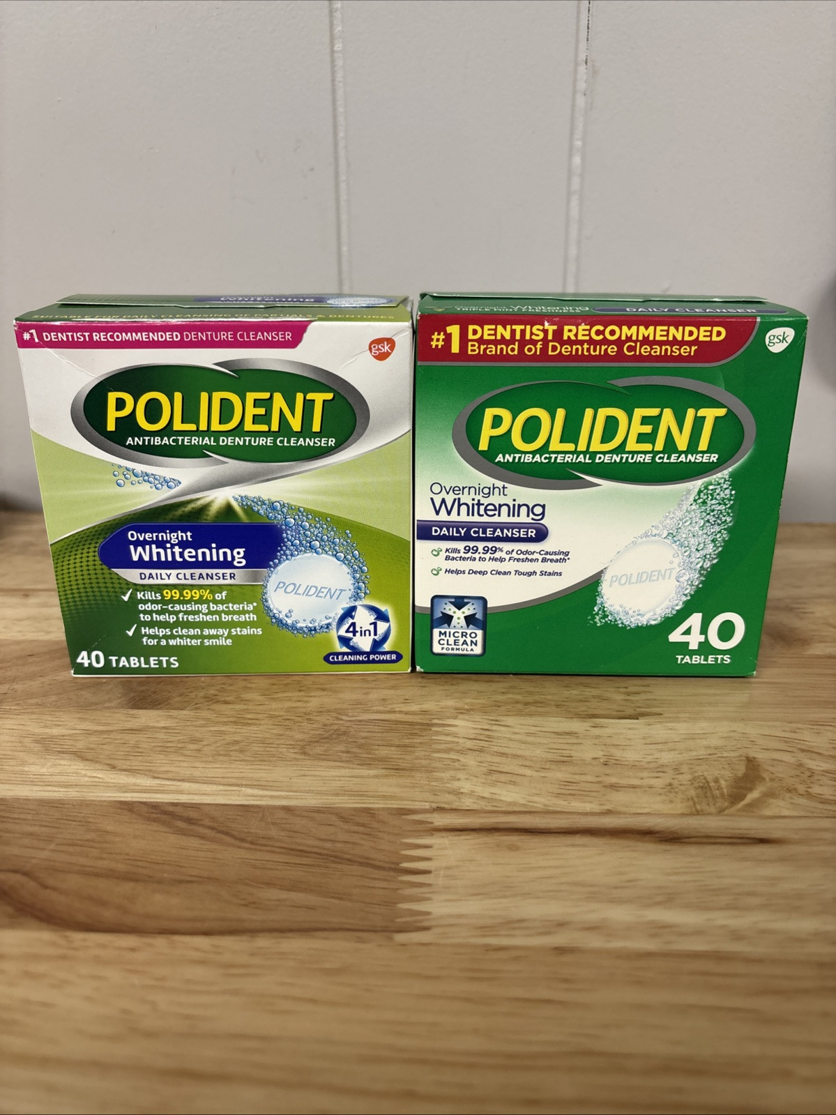 Polident Overnight Whitening Antibacterial Denture Cleanser Tablets, 80 Count