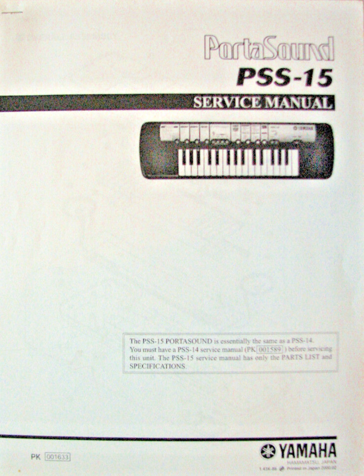 Yamaha PSS-15 Porta Sound Keyboard Service Manual Booklet