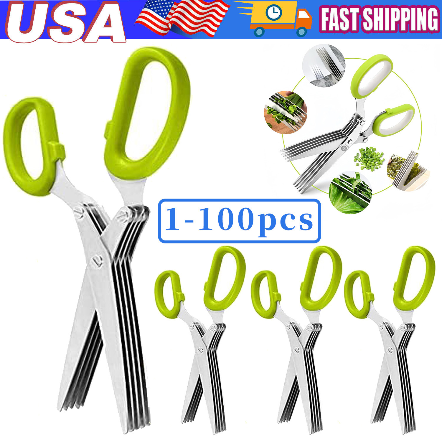 Stainless Steel 5 Blade Professional Shredding Scissors Sharp Herb Kitchen Tool