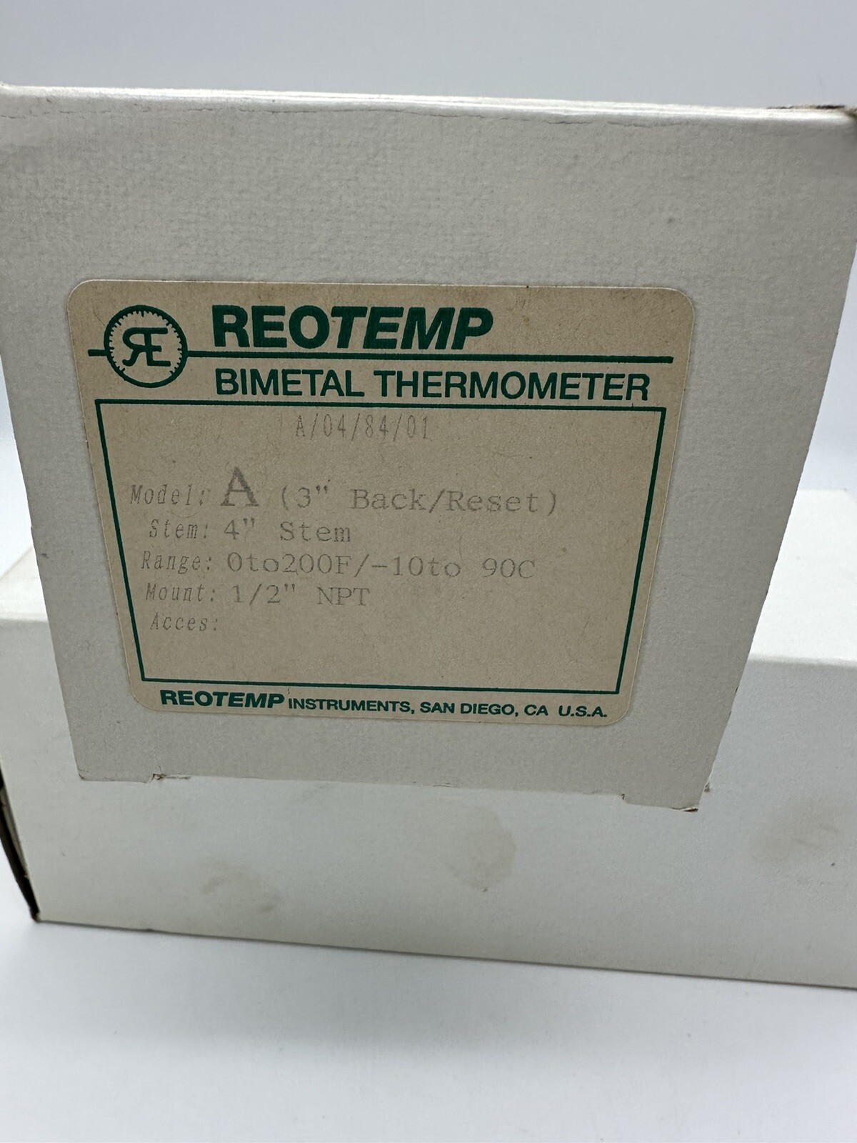 Reotemp Bimetal Thermometer Model A
