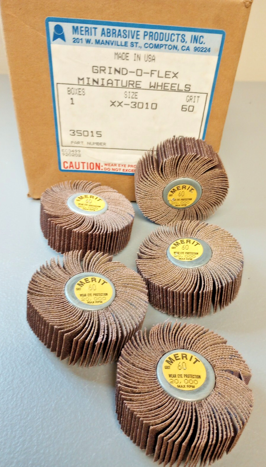 MERIT Miniature Flap Grinding Wheel #60 GRIT GRIND-O-FLEX THREAD #35015-5 pack