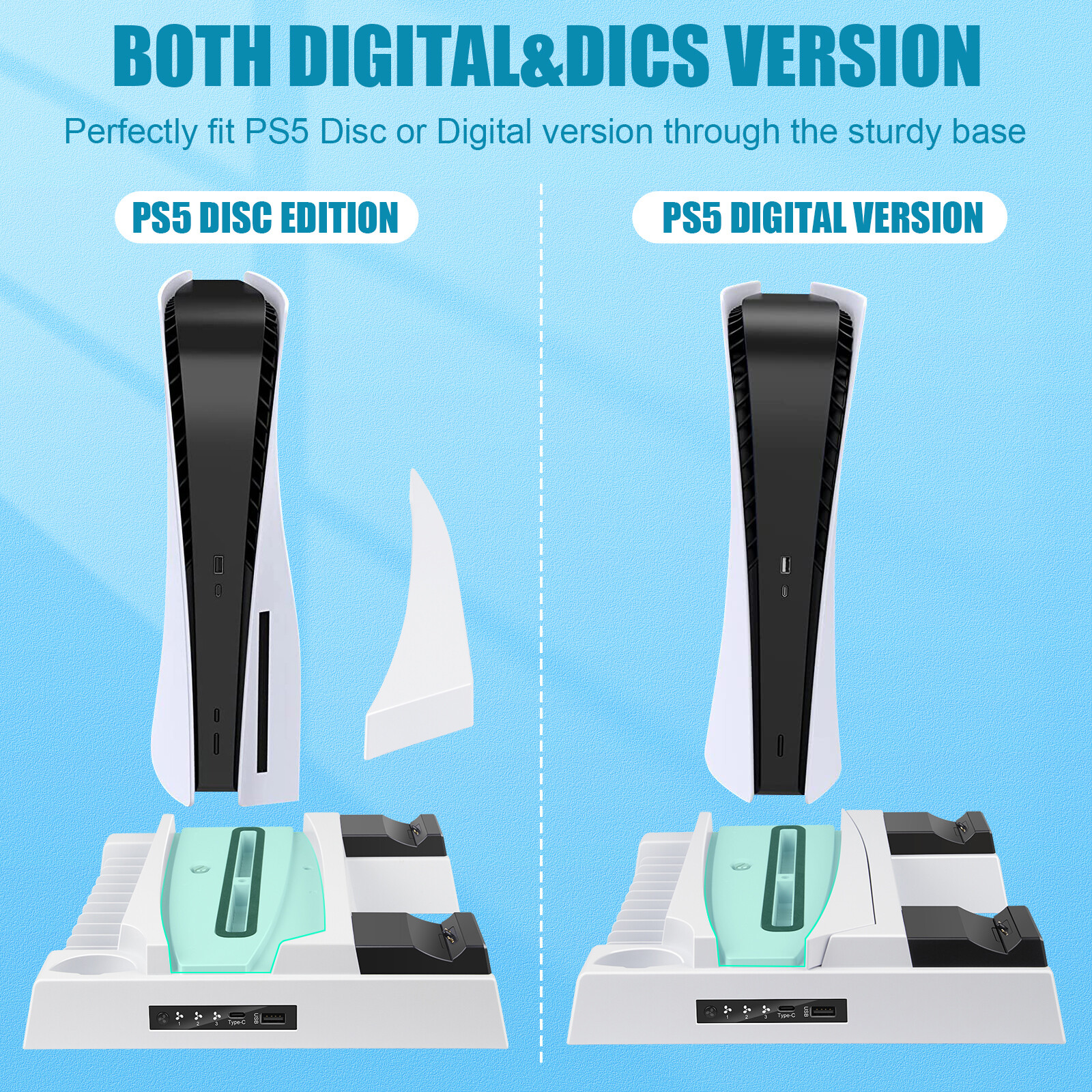 For Playstation 5 Dualsense Controller Charging Station PS5 Cooling Fan White