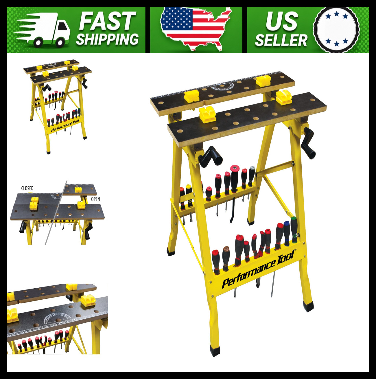 Performance Tool Folding Workbench Vise 200 lb Capacity with Bench Dogs