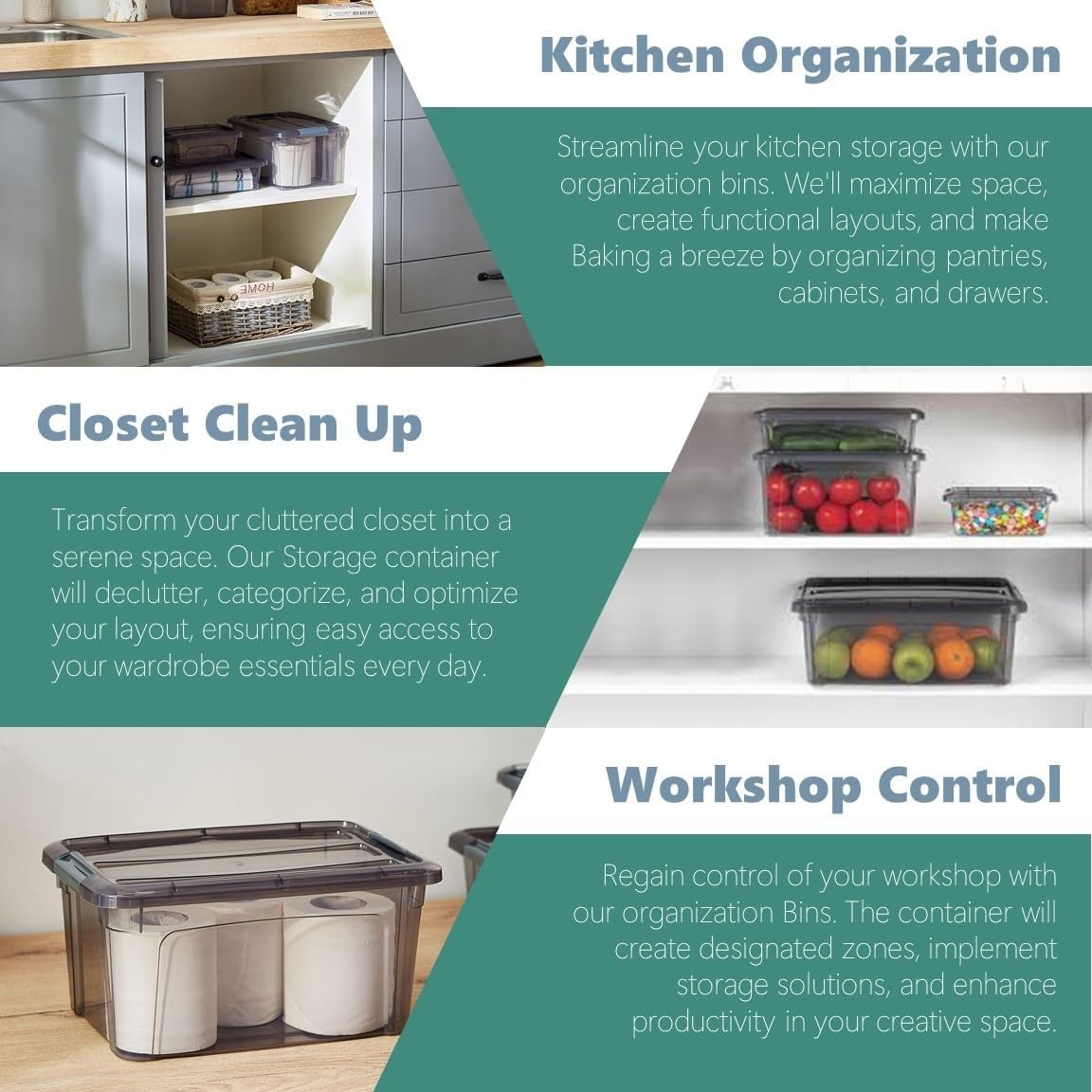 Transparent Tinted Plastic Storage Containers with Latching Lids - 15.5'' x 12''