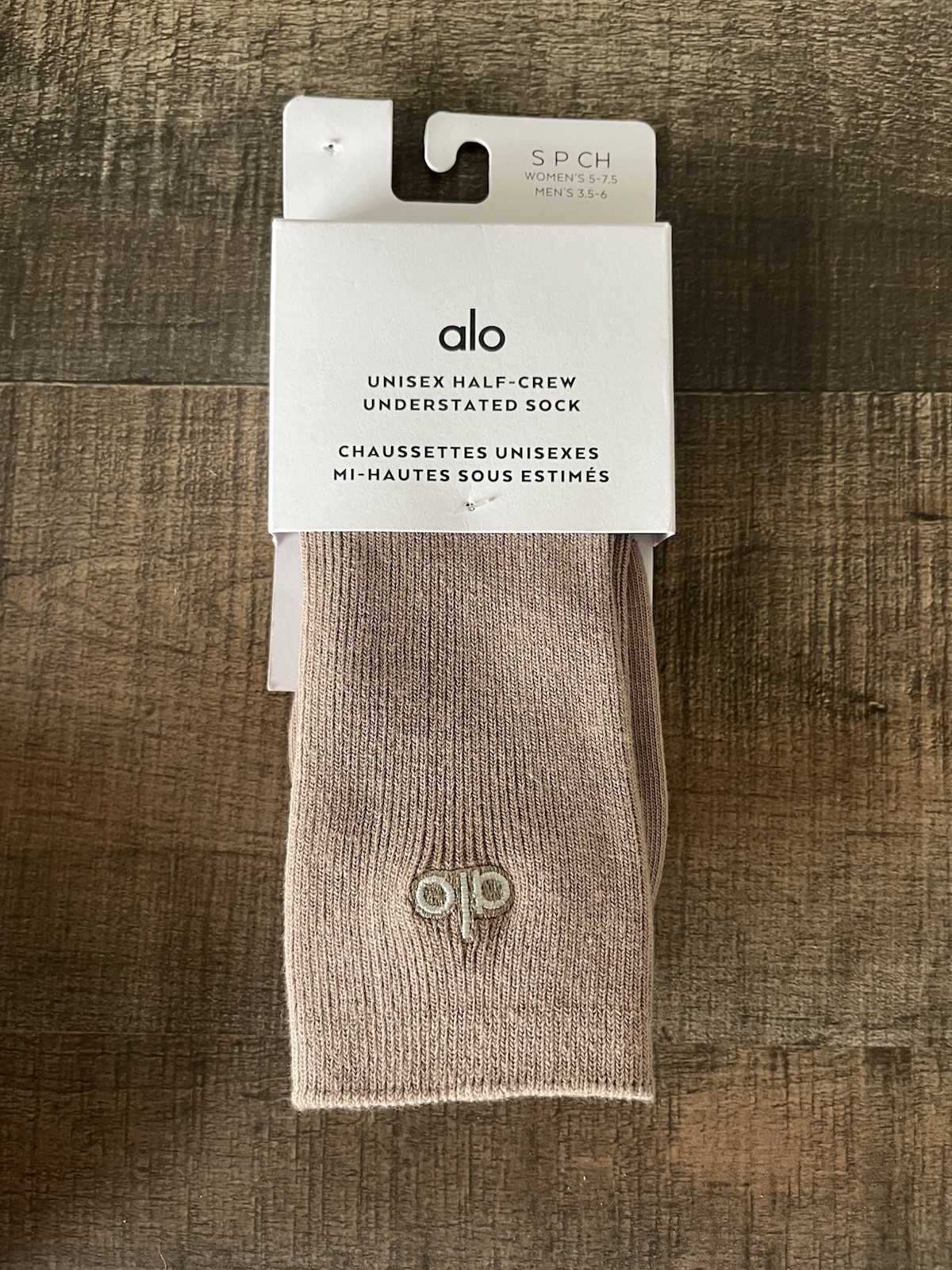Alo Yoga Socks Women S (5-7.5) Half Crew Taupe Understated Unisex Cotton Yoga