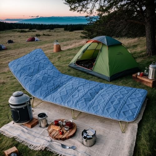 Folding Camping Cot Pad - Portable & Comfortable Outdoor Sleeping 1.8KG Blue