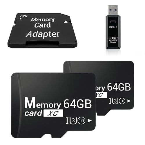 2-Pack 64GB Micro SD Cards with 1 USB 3.0 Reader Kit, V30 Memory Set 2-Pack TF