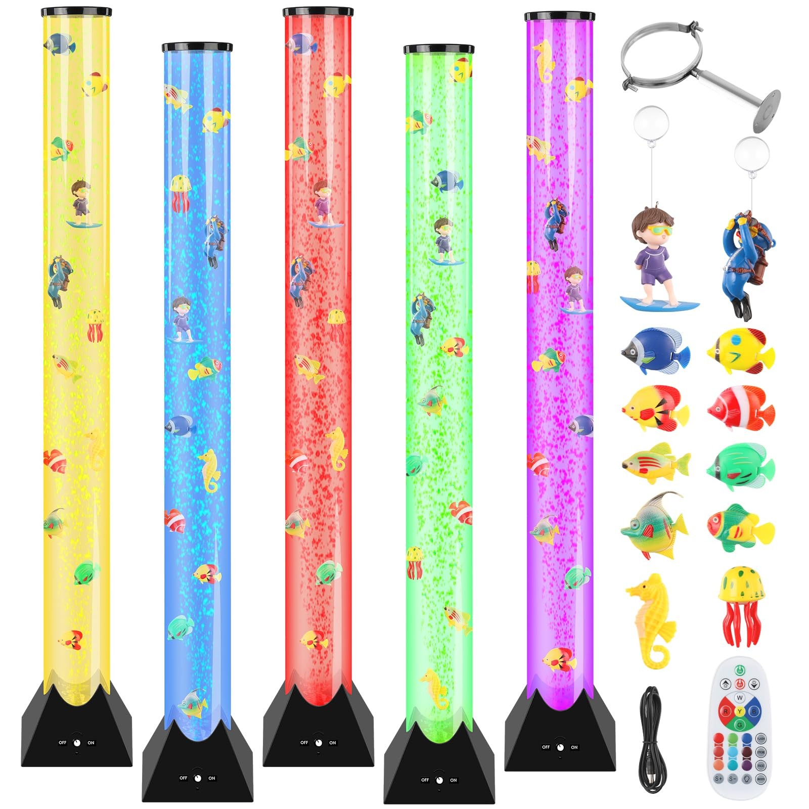 Bubble Lamp, 4Ft Sensory Bubble Tube with 14 LED Color Changing by Remote Con...