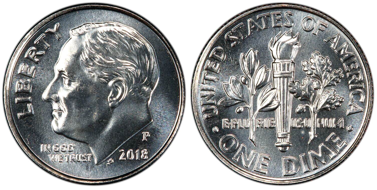 2018 P+D+S+S+S Roosevelt Dime Reverse, Silver, Clad and BU from Mint Proof Set