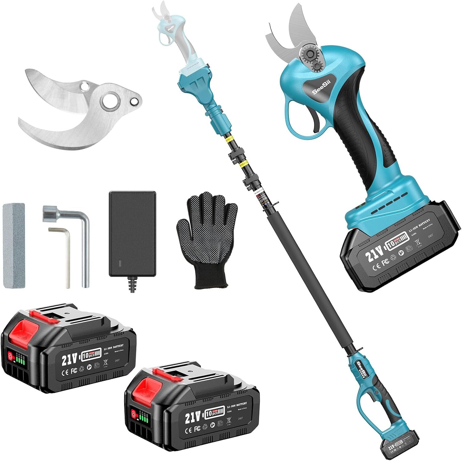 Cordless Pole Pruner Pruning Shears Snips Electric Shear Max 15FT Reach 2x4.0Ah