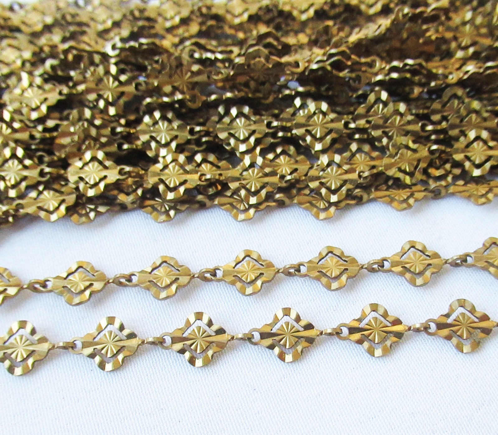 10 feet Faceted Rhombus Link 6x10mm Flower Shape Brass Chain DIY Jewelry Finding