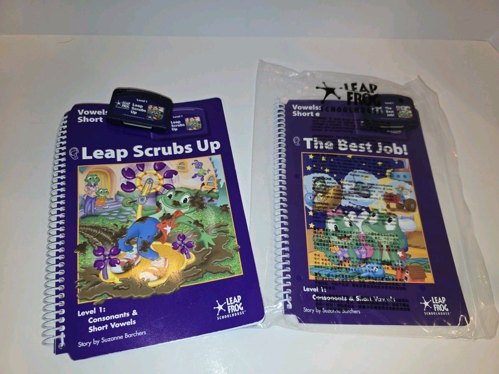 Lot Of 2- LeapFrog Schoolhouse Books w/ Cartridges - Level 1 Scrubs Up Best Job