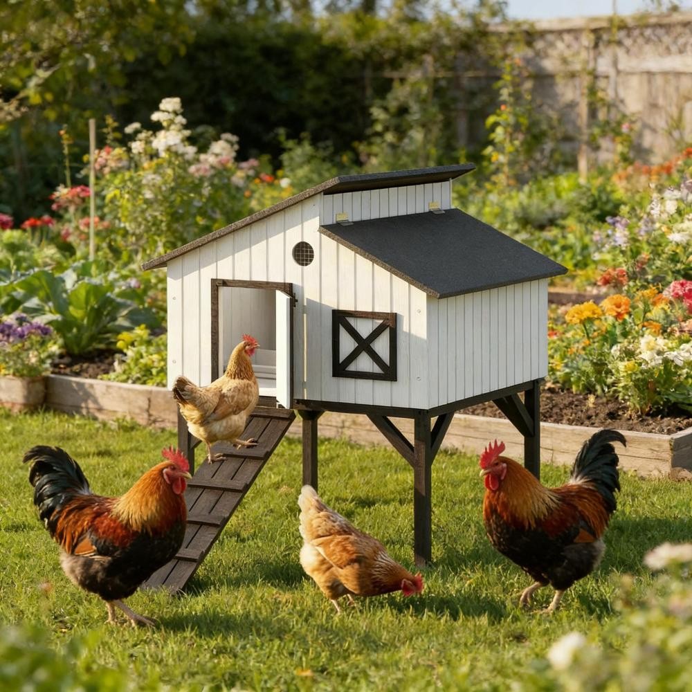 45.4'' Pet House, Chicken Coop Hen House, Elevated Rabbit Hutch, Duck House