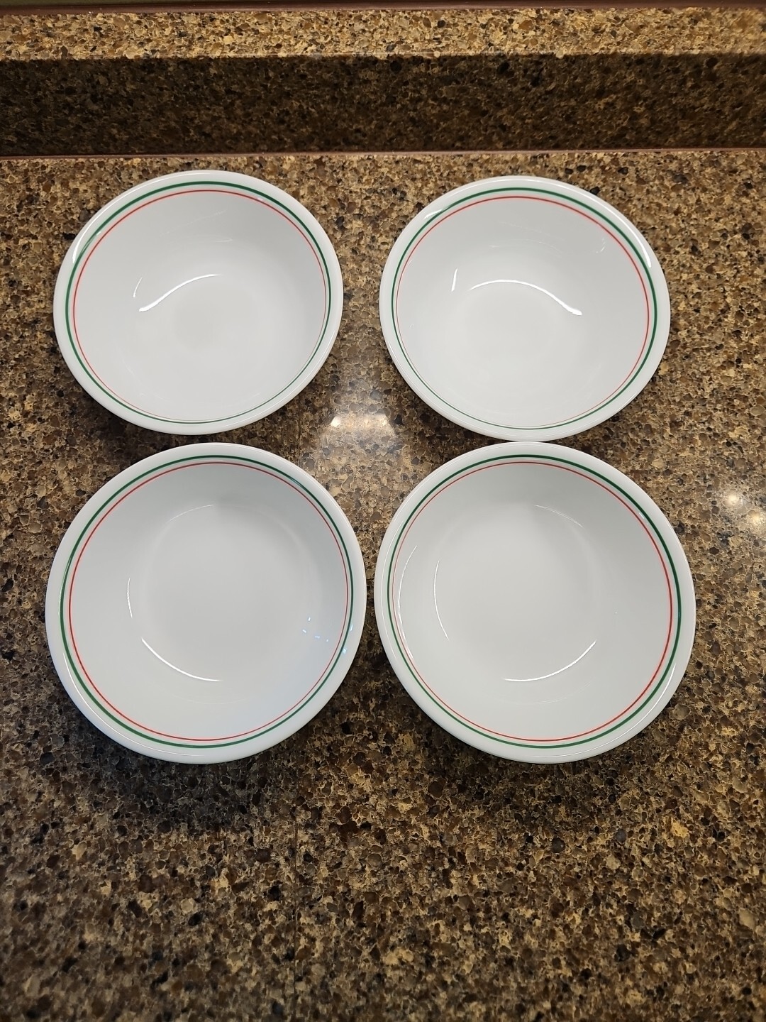 4 Corning Corelle *Winter Holly* Cereal Bowls 6 1/4-inch Green Red Striped VTG