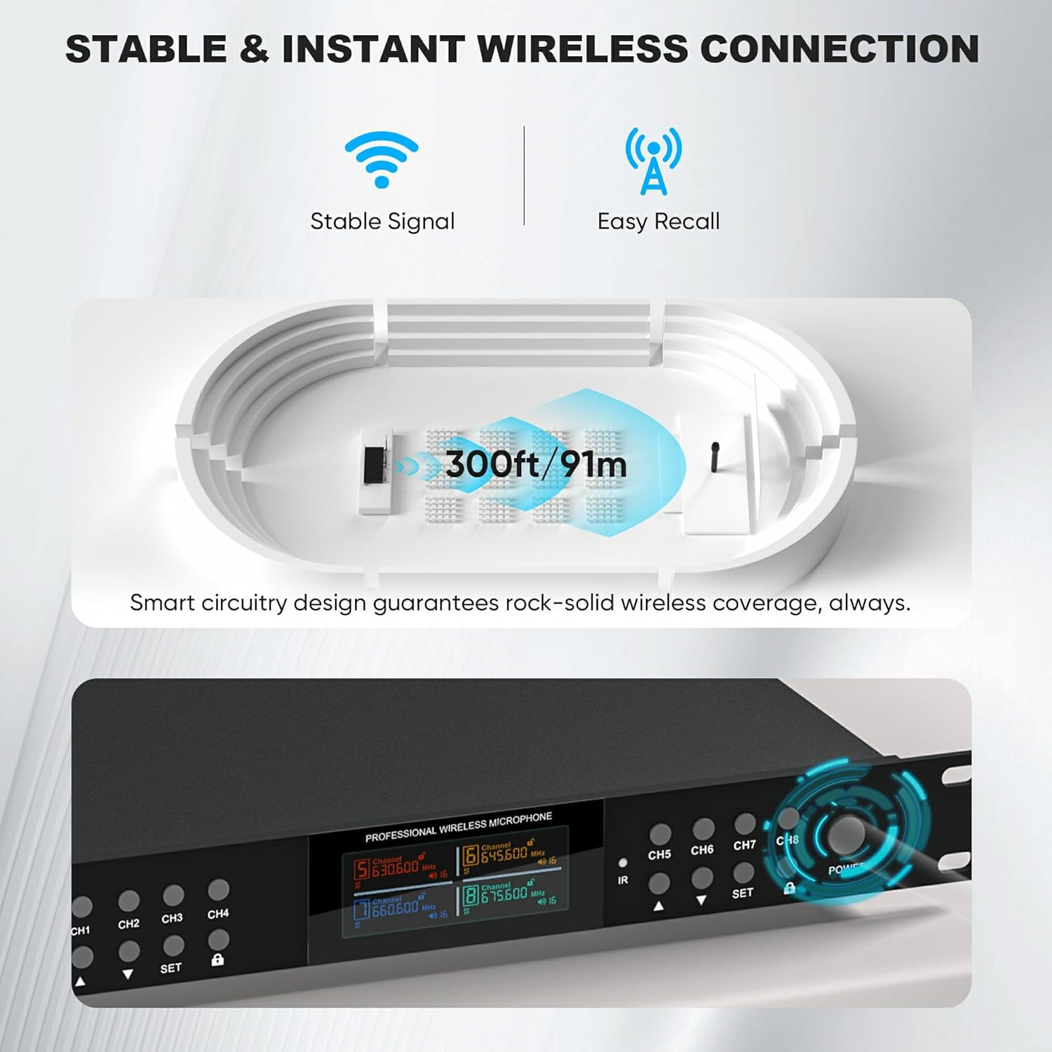 Pro 8-Channel UHF Wireless Microphone System for Karaoke & Events
