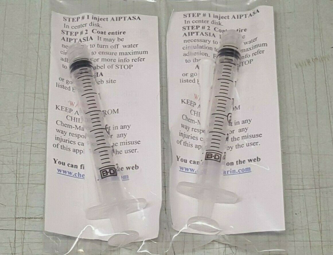 Lot of 2 Chem-Marin Stop Aiptasia Applicators Plastic Tip Syringe *NEW*