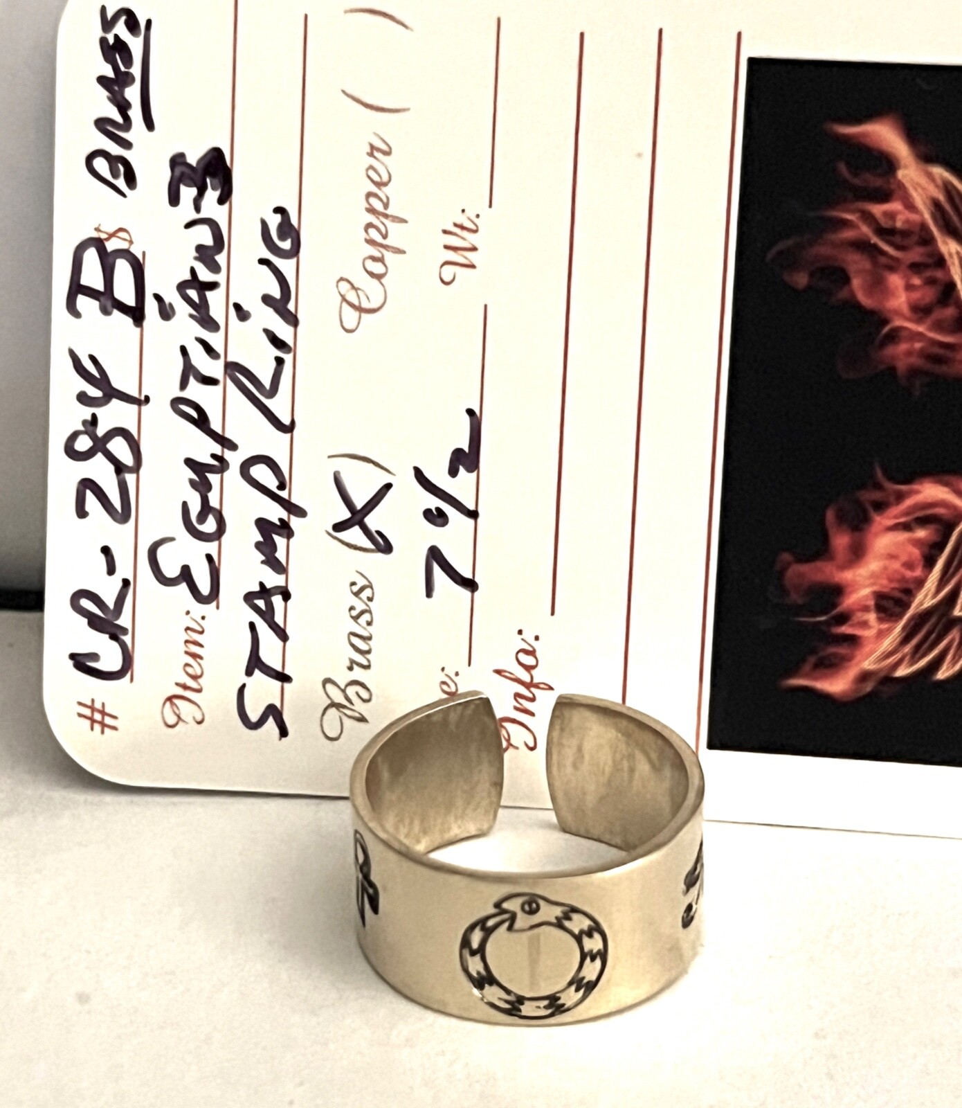 BRASS OPEN BACKED DESIGNED STAMPED RING EGYPTIAN SYMBOLS #CR-284 B