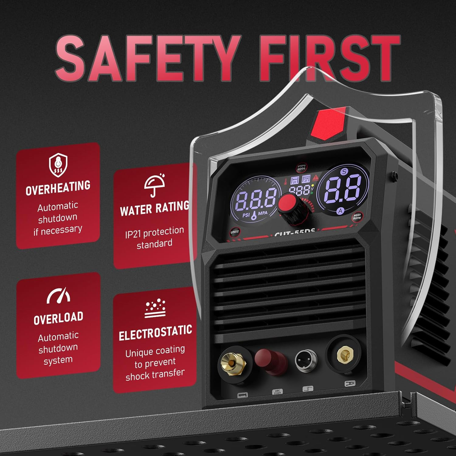 CUT-55DS Plasma Cutter, 55Amp Non-Touch Pilot Arc Air Power, Large Digital Displ
