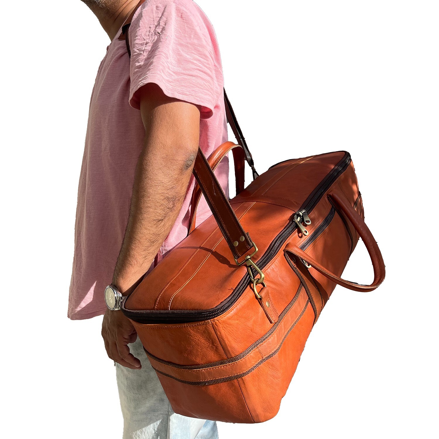 Premium Leather Drum Set Hardware Carry Bag with Removable Shoulder Strap BROWN
