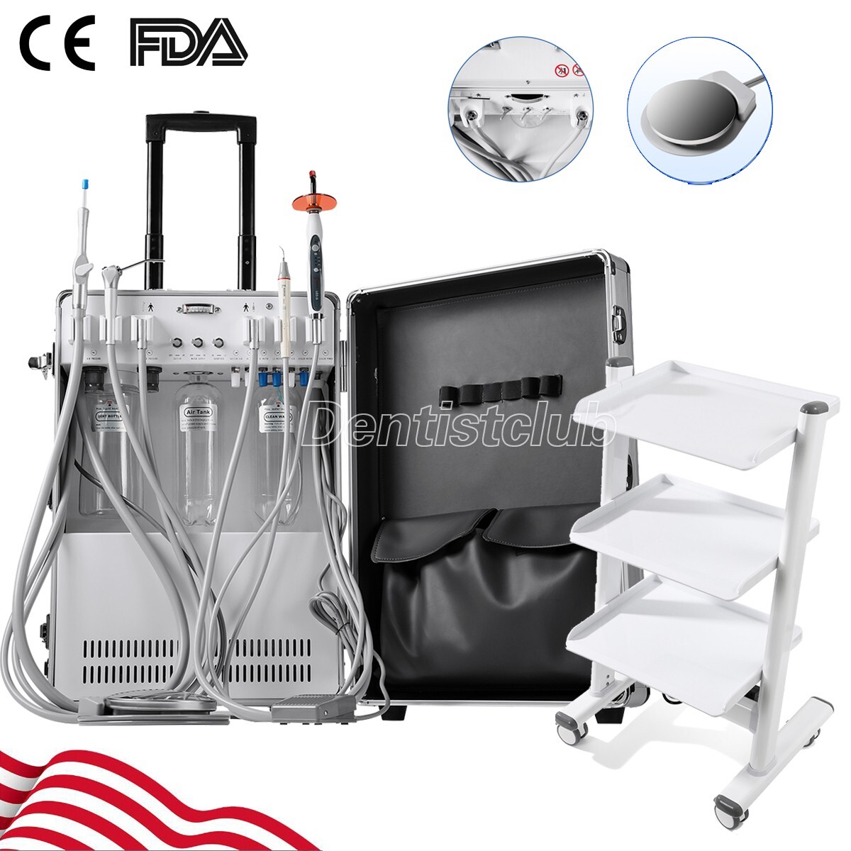 Portable Dental Mobile Delivery Unit Air Compressor High Suction 4H / Tool Cart
