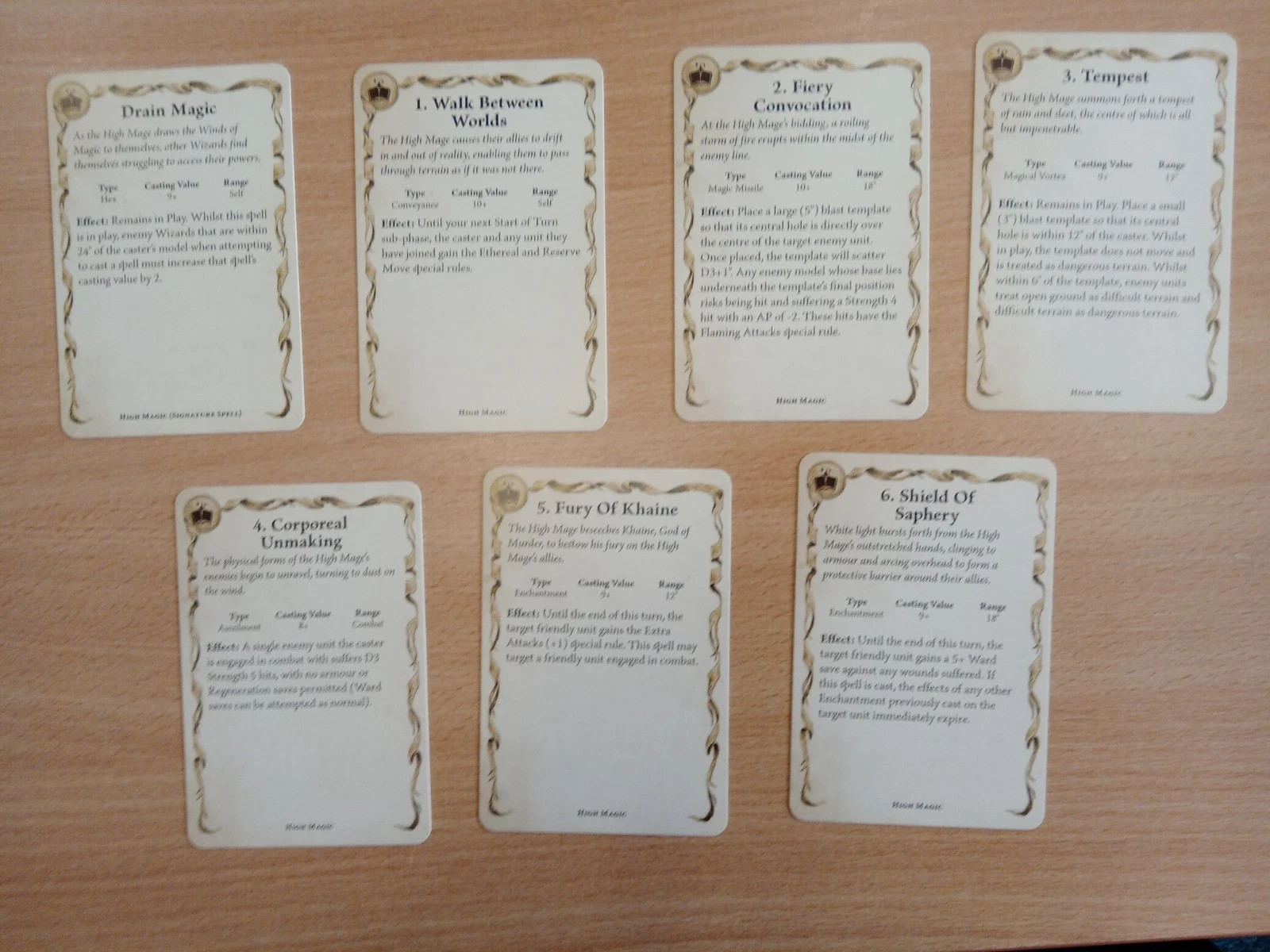 Warhammer The Old World Lores of Magic Reference Cards HIGH Elven Spells ONLY