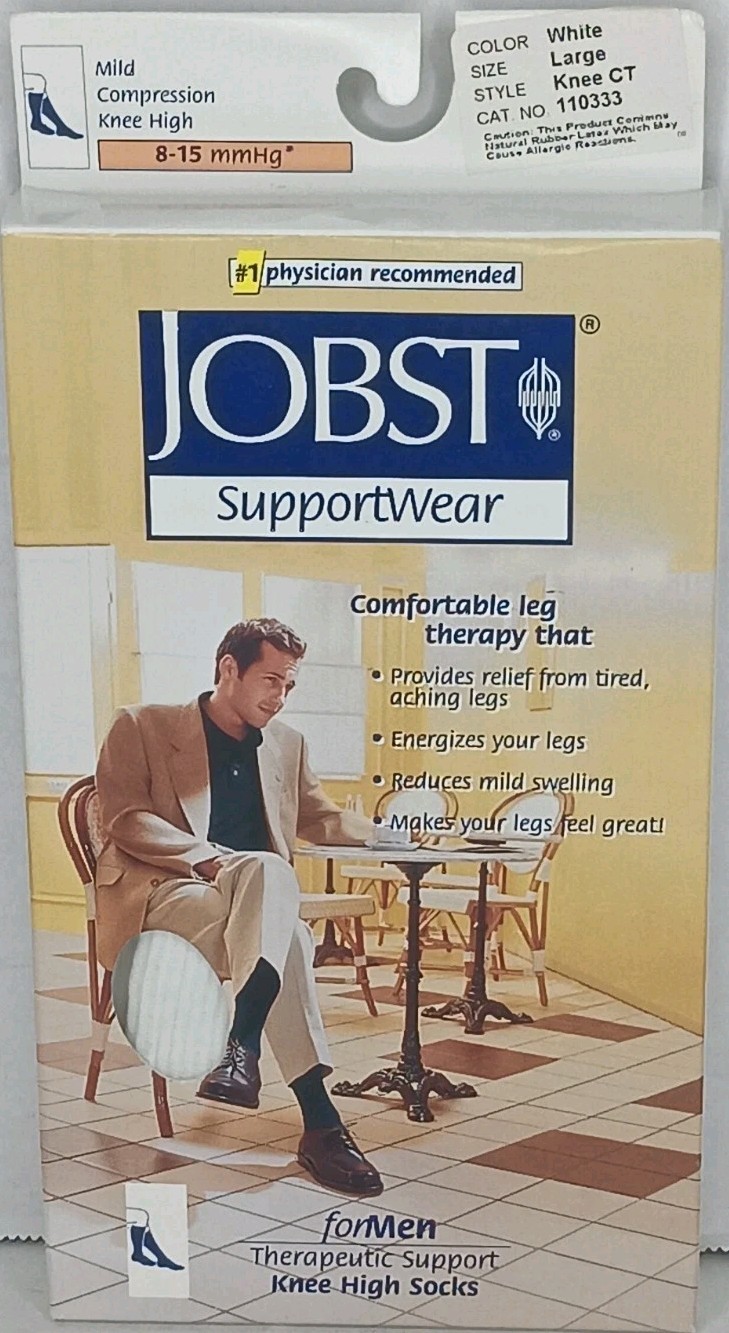 Men's Jobst SupportWear Knee High Mild Compression Sock 8-15 mmHg White Large