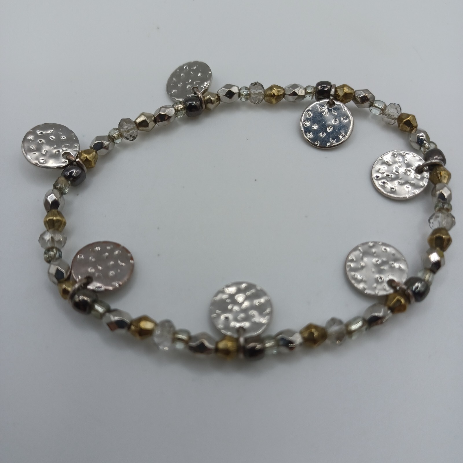 Handmade Bicone Beaded Silver Gold Charms Boho Stretch Stacking Bracelet 7"