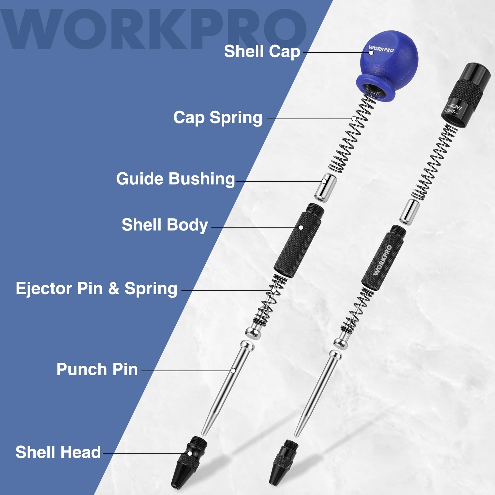 WORKPRO 2Pack Automatic Center Punch Adjustable Spring Loaded Metal Center Punch
