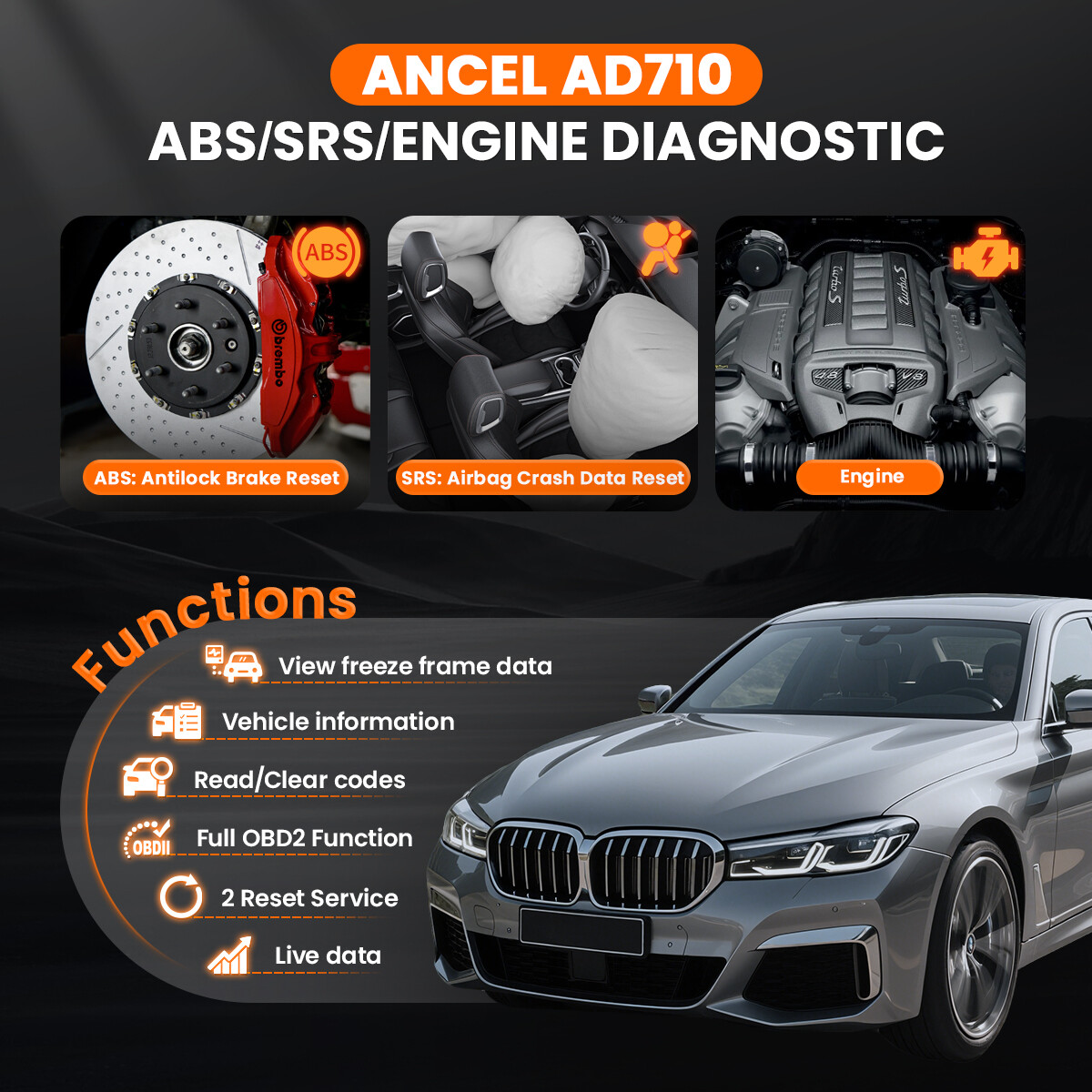 ANCEL Scan Tool ABS Bleeding SRS Engine OBD2 Code Reader Car Diagnostic Scanner
