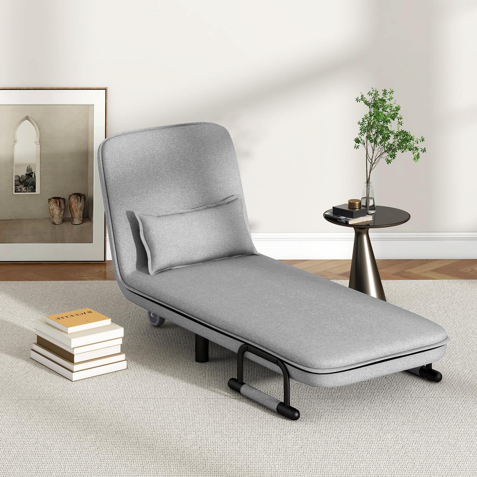 3-in-1 Convertible Sofa Bed with 5-Position Adjustable Backrest & Lumbar Pillow