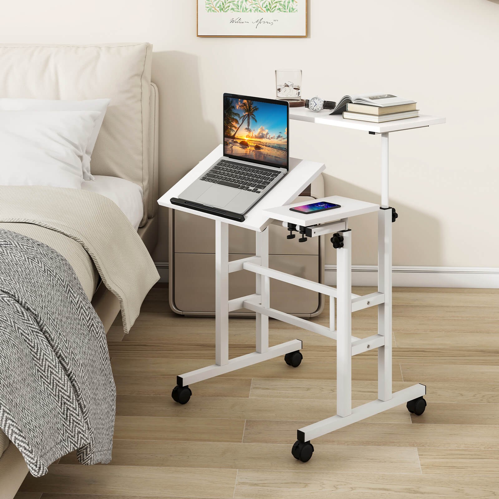 Costwy Adjustable Computer Desk Mobile Stand up Desk Tilting Workstation