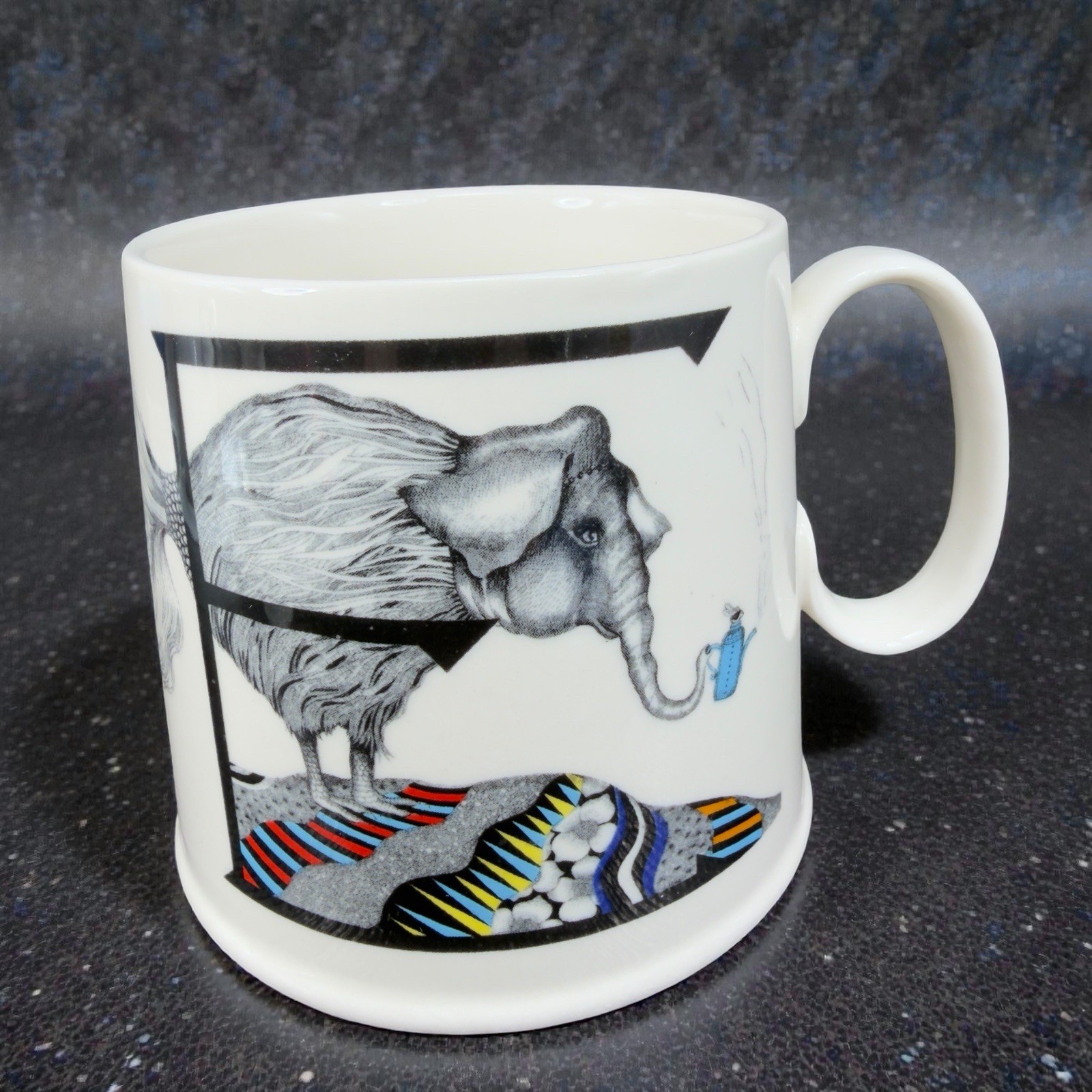 FLORENCE BALDUCCI for Anthropologie Ceramic Mug Cup Monogram E Elephant Pattern