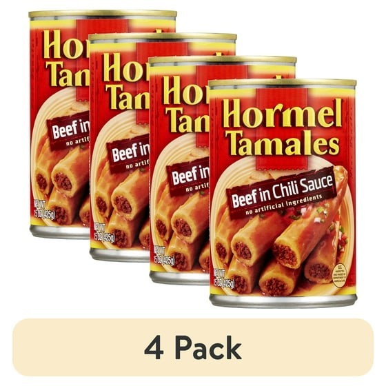 HORMEL Beef Tamales in Chili Sauce, Shelf Stable, 15 Oz  Steel Can, (4 pack)