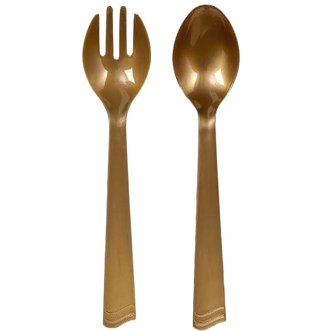 Disposable Gold Plastic 10" Serving Forks - 2 Pack