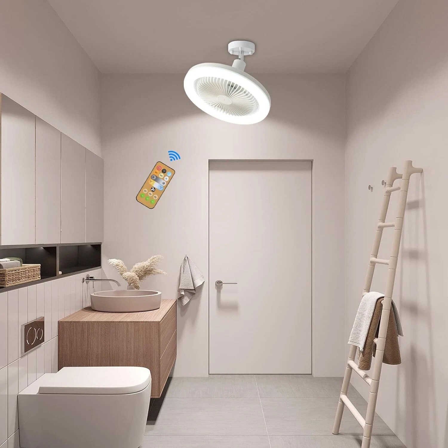 10" Adjustable E27 Socket Ceiling Fan Light 3-Color Temp LED Chandelier w/Remote