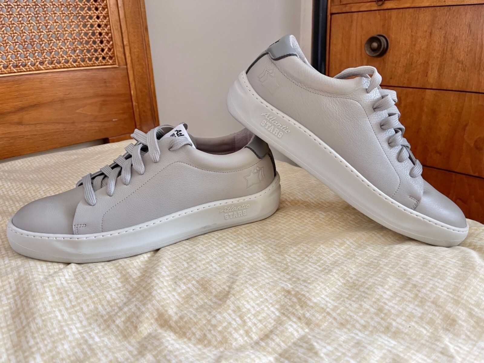 NIB ATLANTIC STARS Mens Gray All Leather LaceUp Sneakers US10/EU43 Made in ITALY