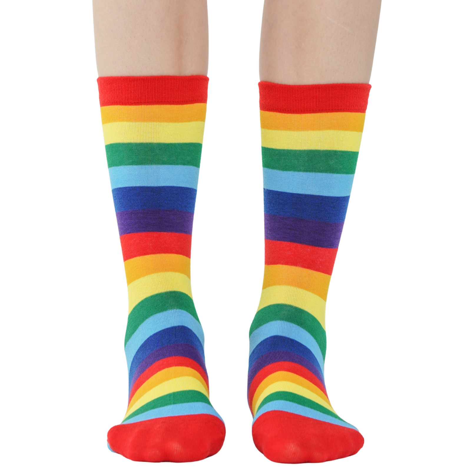 Men’s Ankle High Socks – Red & Rainbow Striped – Soft Cotton Blend, Breathable