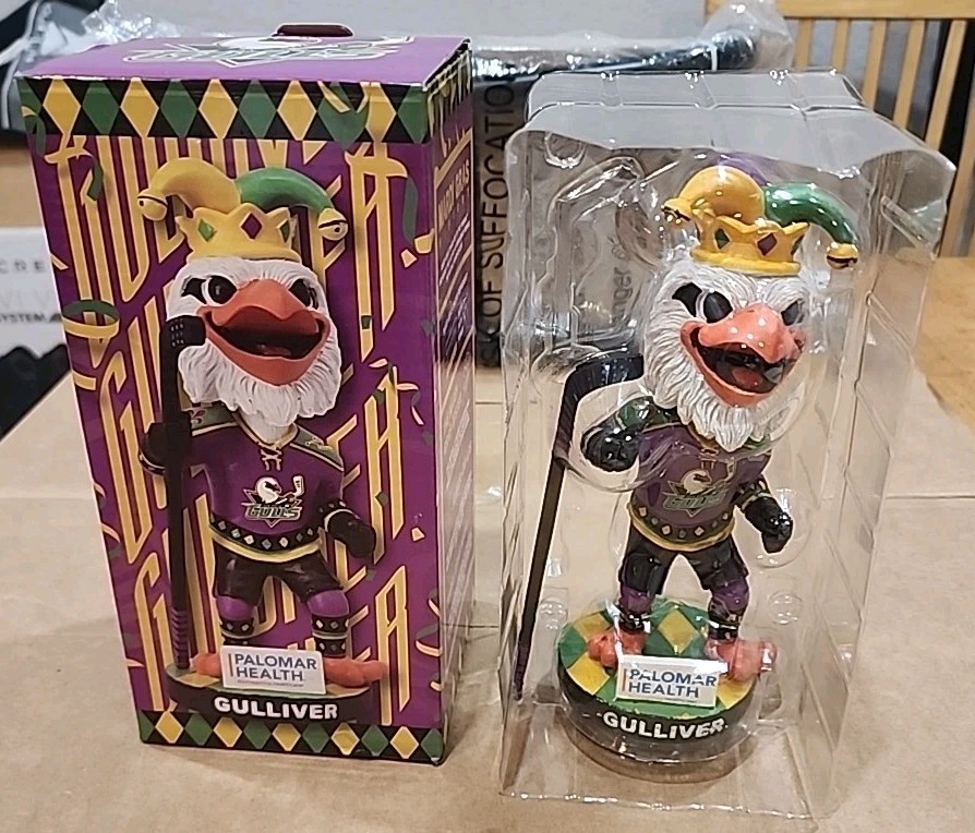 San Diego Gulls Gulliver Seagull Mascot Mardi Gras Bobblehead