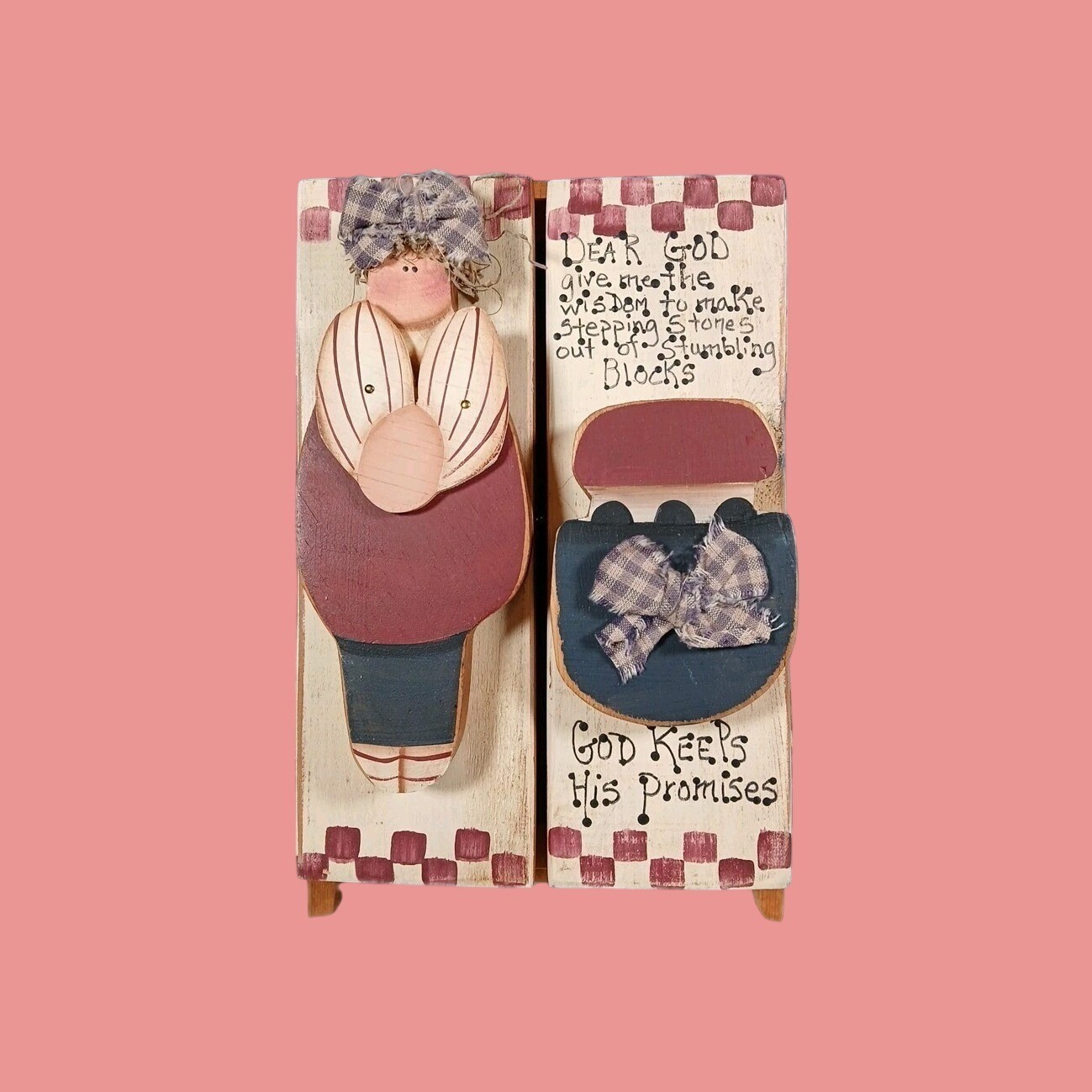 Wooden Key Cabinet Box Folk Art Angel Home Cottagecore Decor