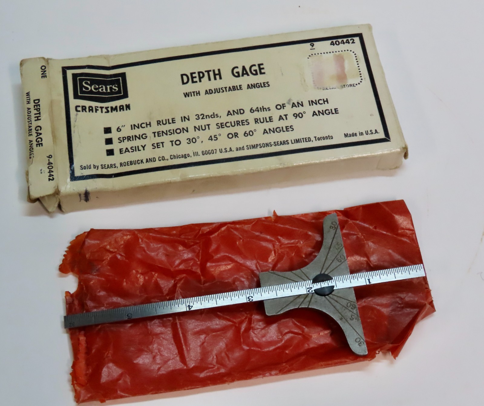 Vintage Craftsman Depth Gauge Orig Pkg, Box, #40442 Exc. Cond Great 4 Tool Setup