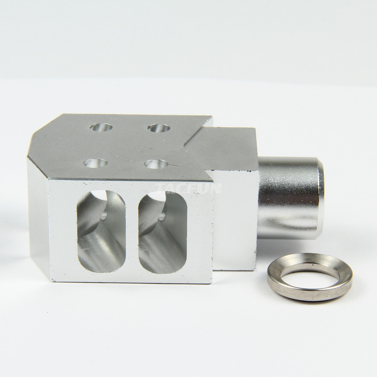 SILVER Compact Tanker Style Muzzle Brake 1/2x36 TPI for 9MM