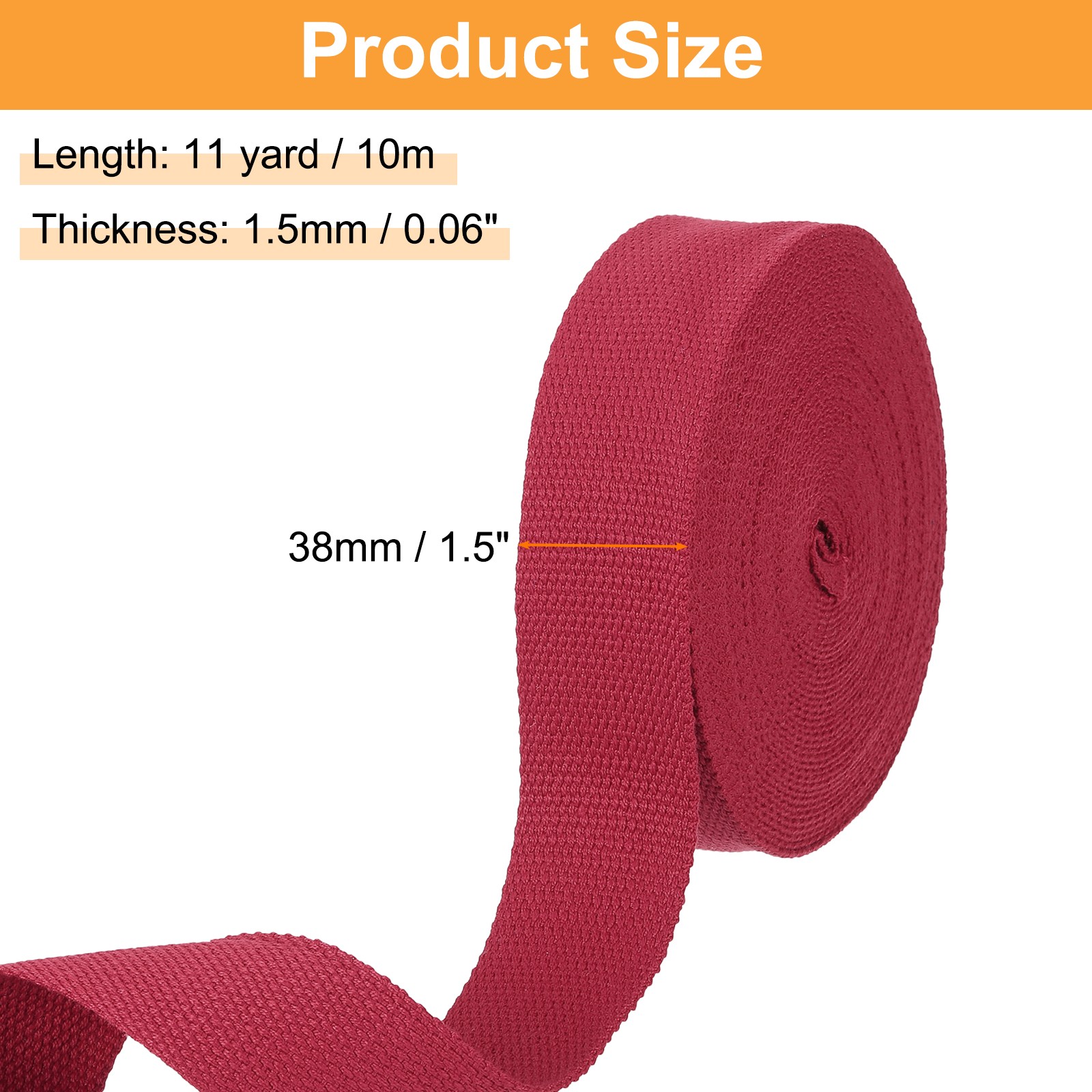 Cotton Webbing 1.5 Inch 11 Yard Polyester Cotton Webbing Strap Dark Red