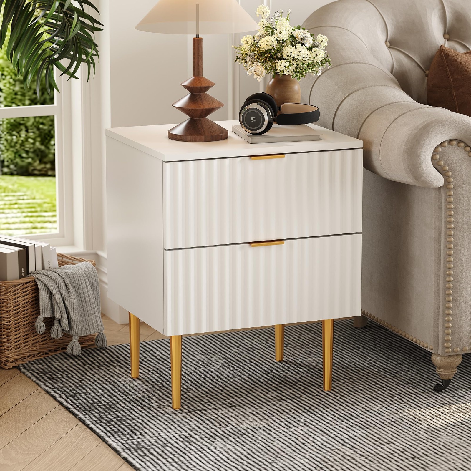 Night Stand Fluted Dresser for Bedroom 2 Drawers End Tables Nightstands Set of 2