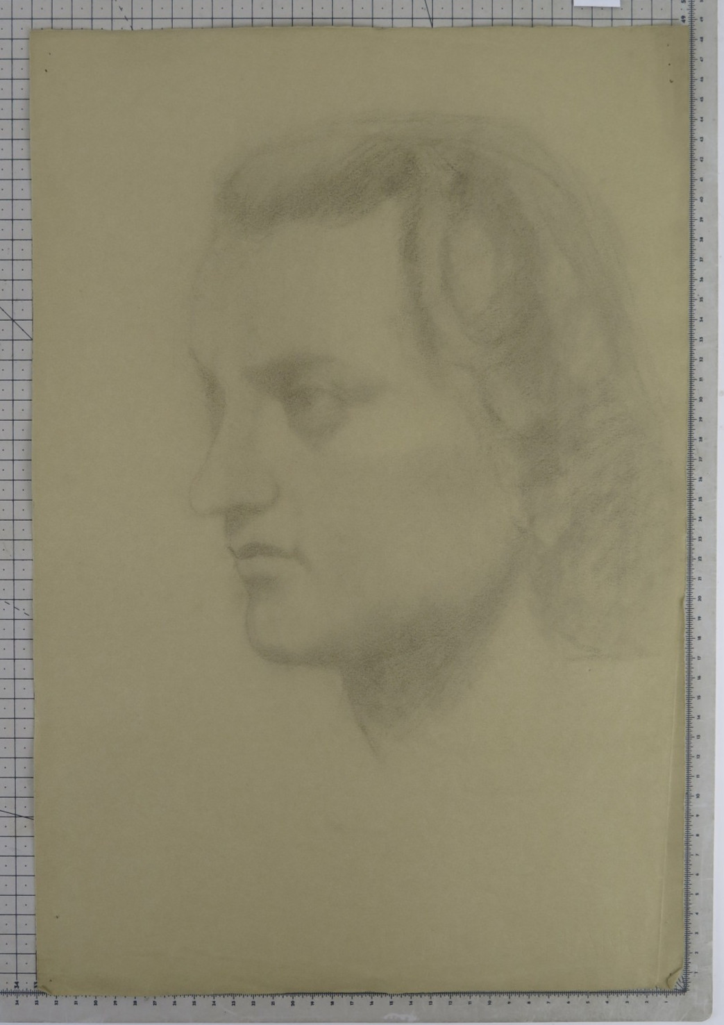 Antique Drawing Female Portrait Pencil On Paper 1900s Study Face Art C2