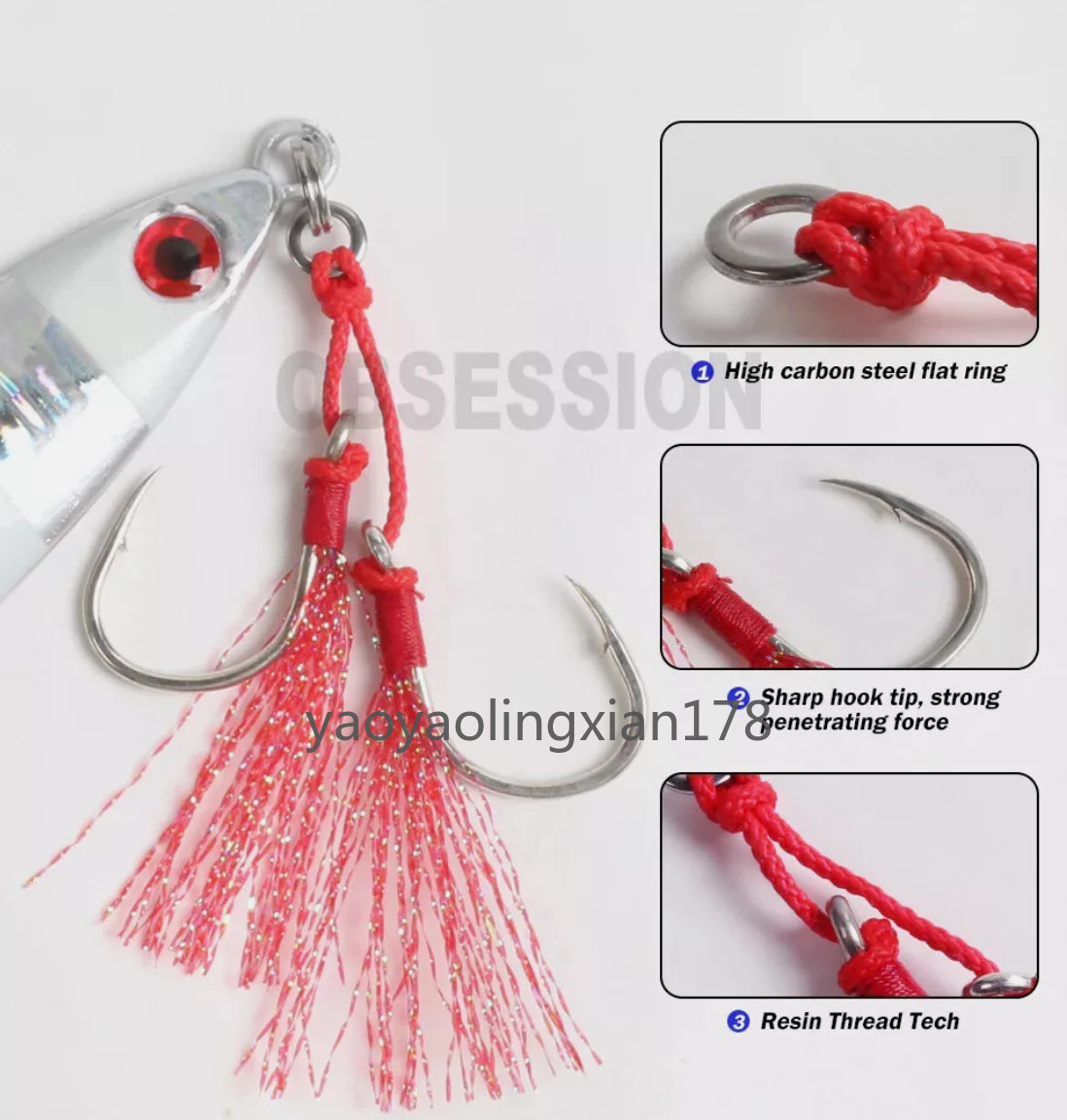 5Pair Double Assist Hooks Slow Jigging High Carbon Steel Big Game Saltwater Hook