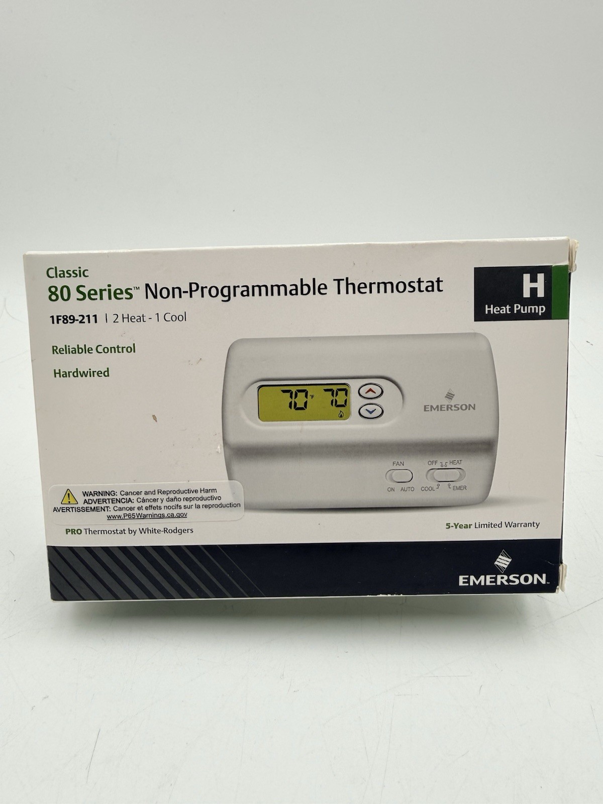 White-Rodgers Emerson 01F89 211 Classic 80 Series Thermostat, 2 H 1 C Hardwired